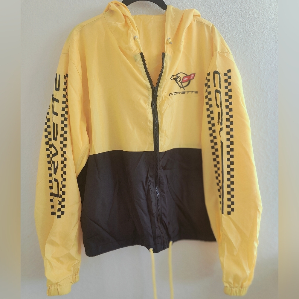 Yellow and Black Checkered Logo Corvette Windbreaker Jacket